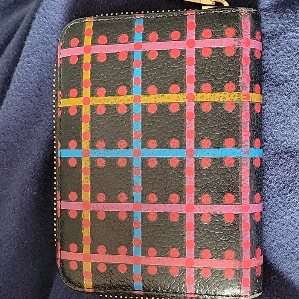 Coccinelle Black Leather Zipper Wallet w Dotted Lined Design - Picture 3 of 8
